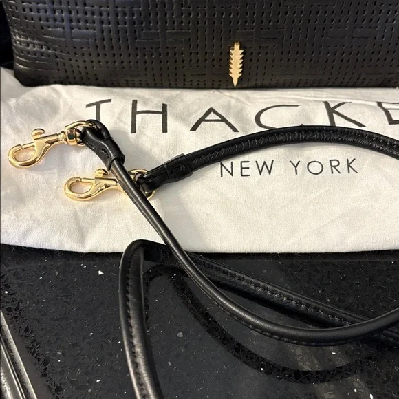 *Thacker Mini Le Bucket Tortoiseshell Ring Double Handle Black Leather Crossbody - Picture 5 of 10